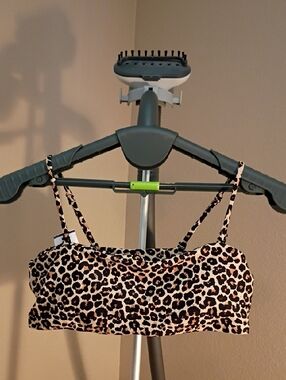 NWOT Leopard Print Bandeau Bikini Top with Adjustable Straps - Tan/Black